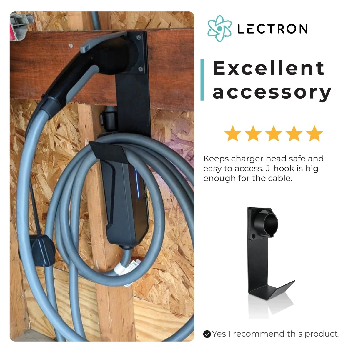 Lectron EV Charger Handle Dock and J-Hook for J1772 | Cord Organizer - Image 8
