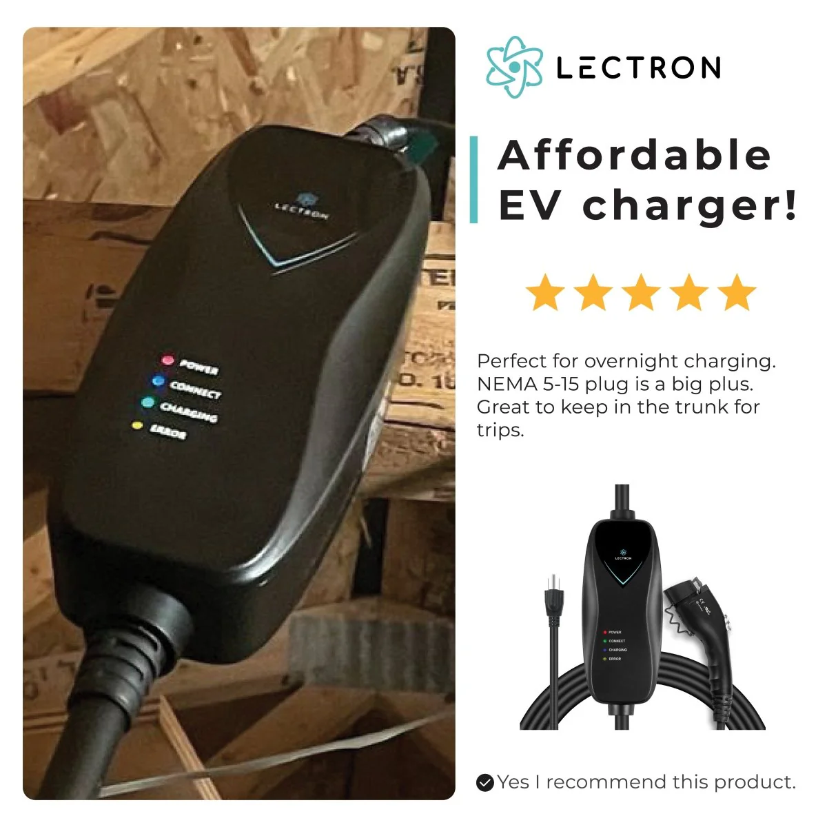 Lectron Portable Level 1 J1772 EV Charger | 120V | 15 Amp | NEMA 5-15 - Image 13