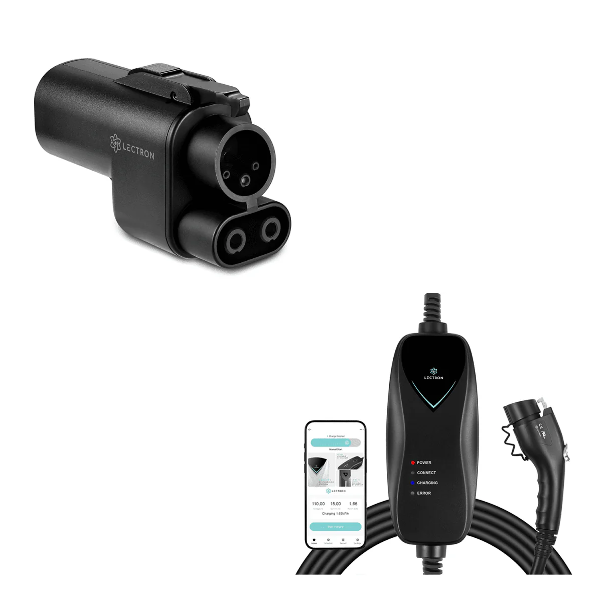 Lectron NACS to CCS Adapter with Interlock | 1000V | 500 Amp + Portable Level 1 J1772 EV Charger (WiFi Version) | 120V | 15 Amp | NEMA 5-15 Bundle