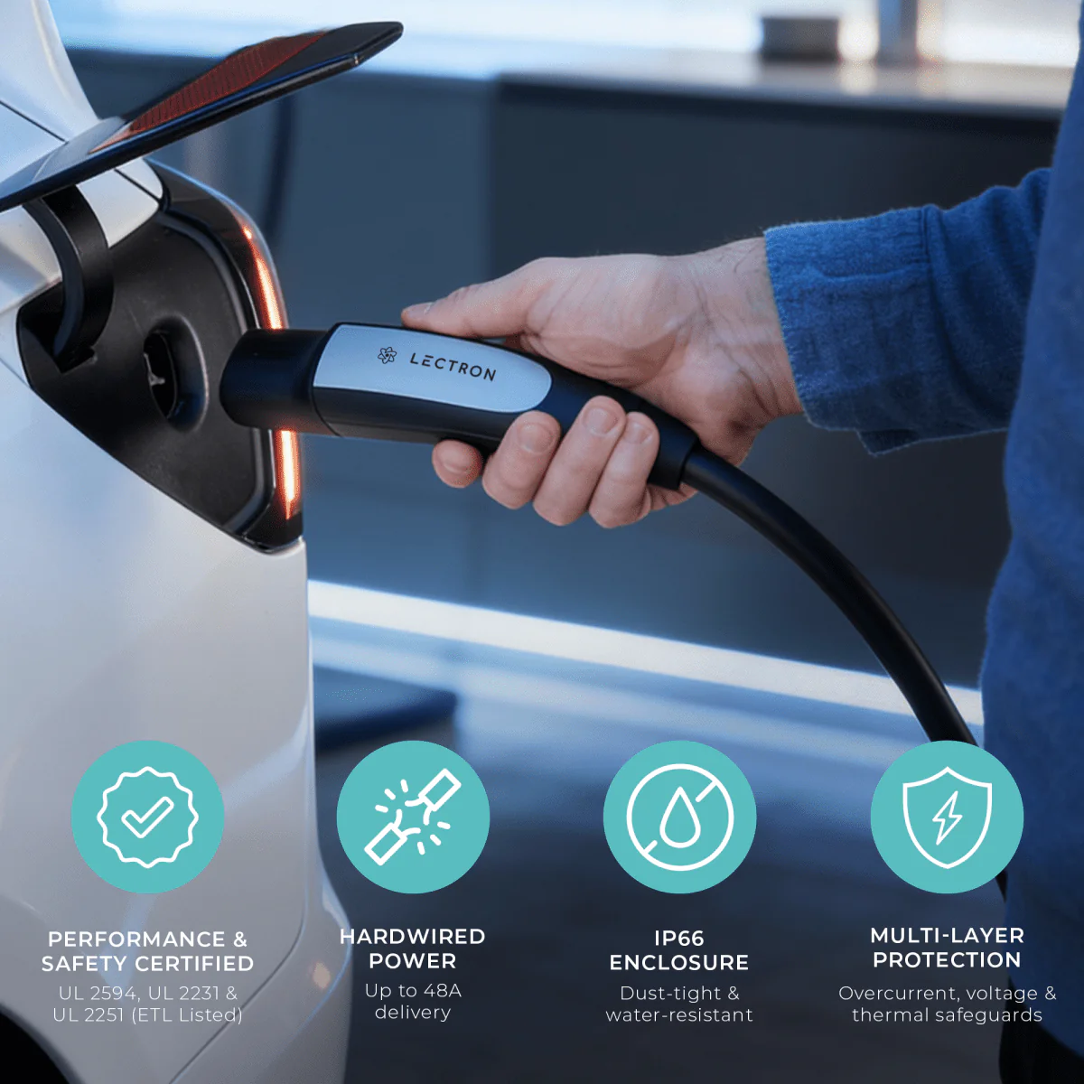 Lectron NEXUS Level 2 NACS Tesla EV Charging Station | 240V | 48 Amp | 23ft Cable & Wall Mount J-Hook & Plug Holder | Hardwire - Image 5
