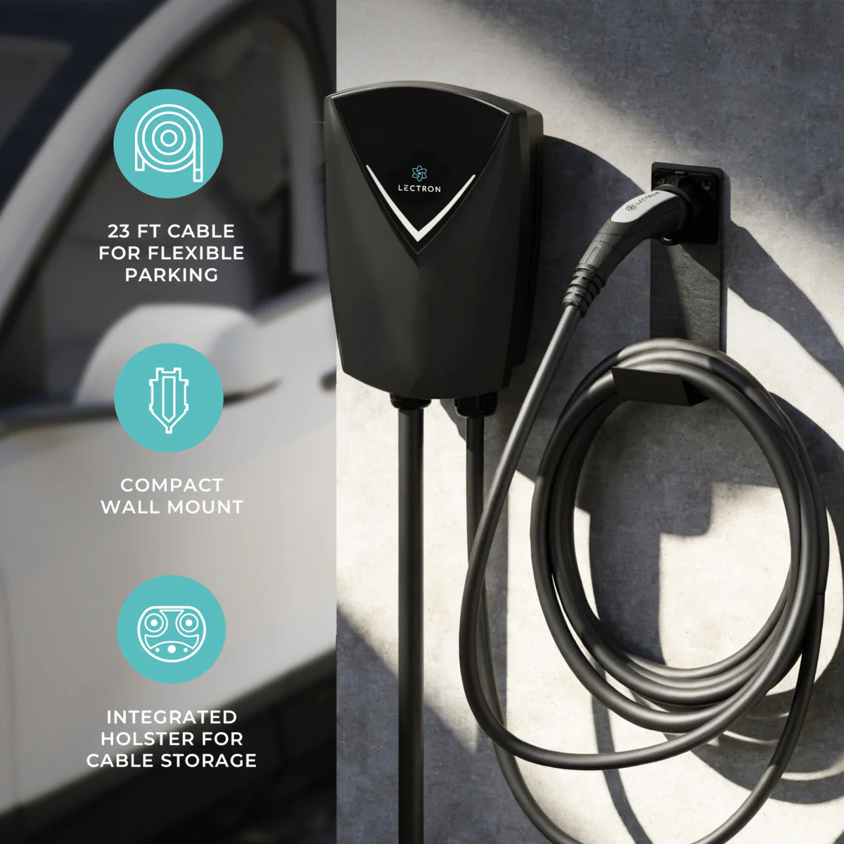 Lectron NEXUS Level 2 NACS Tesla EV Charging Station | 240V | 48 Amp | 23ft Cable & Wall Mount J-Hook & Plug Holder | Hardwire - Image 6