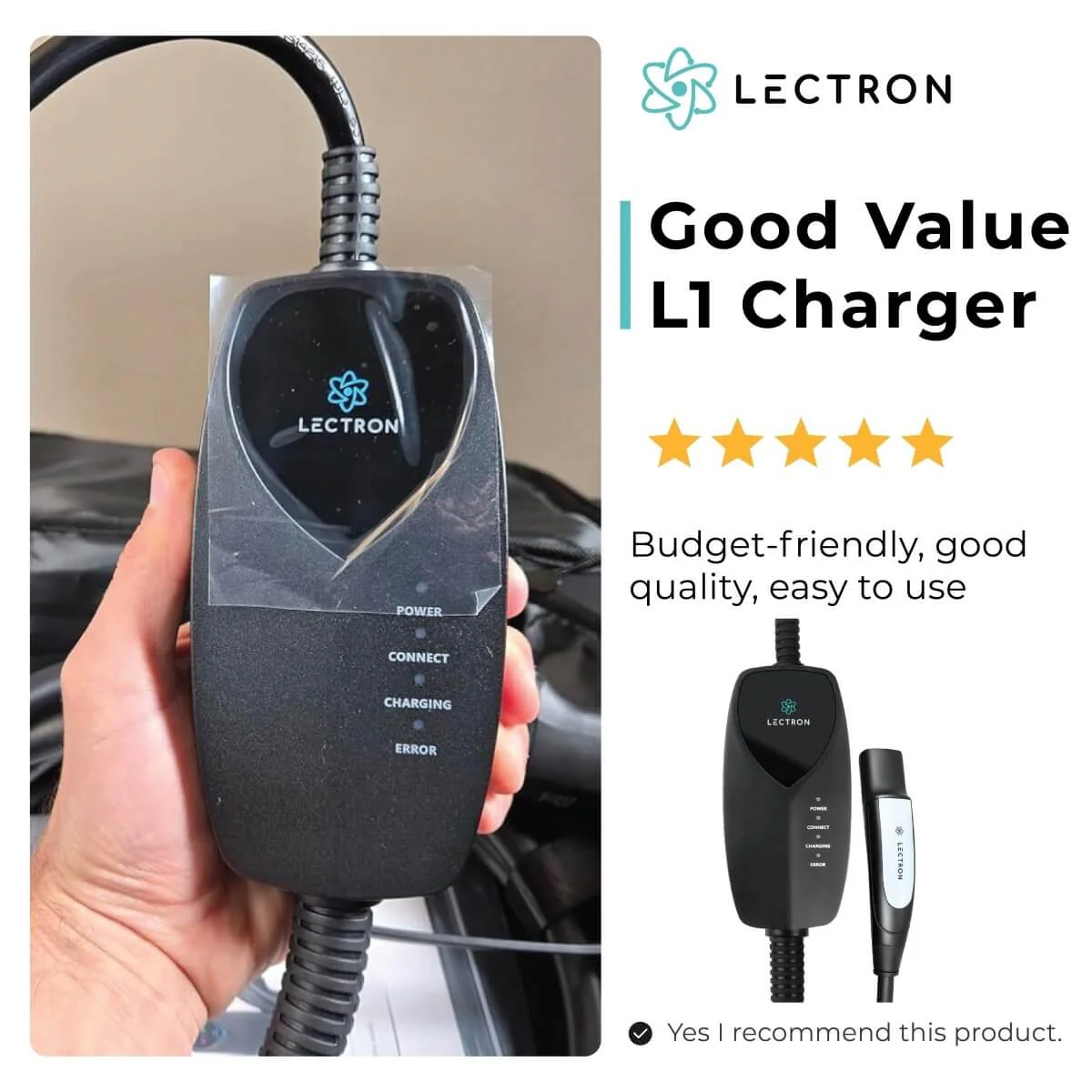 Lectron Portable Level 1 Tesla EV Charger (WiFi) with App Control | 120V | 12 Amp | NEMA 5-15 | 16 ft Cord - Image 10