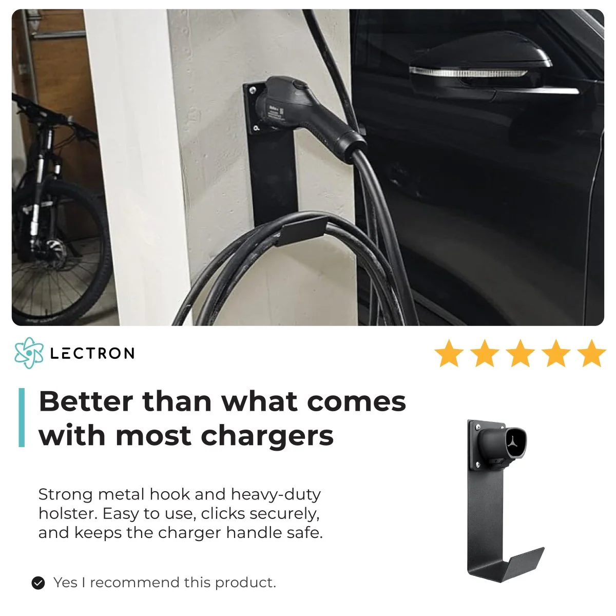 Lectron Tesla NACS EV Charger Nozzle Holster Dock & J-Hook | Cable Management - Image 8